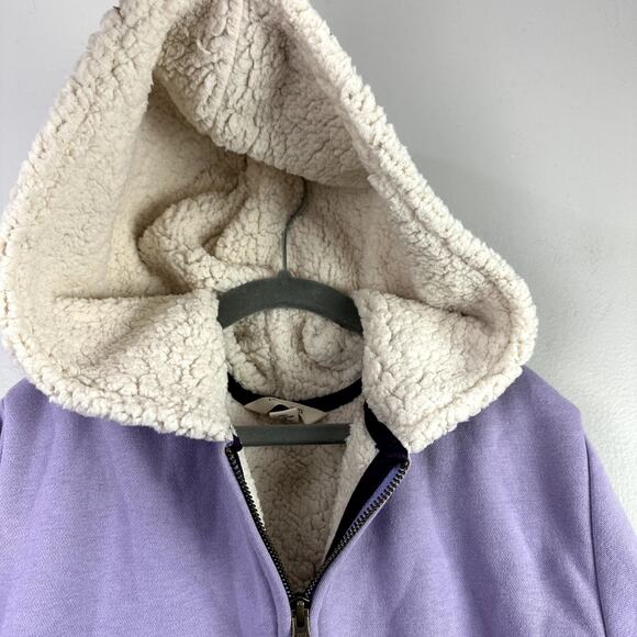 Lands' End Purple Sherpa Lined Hoodie Sweatshirt Jacket Full Zip Up Girls 14 - Picture 4 of 12
